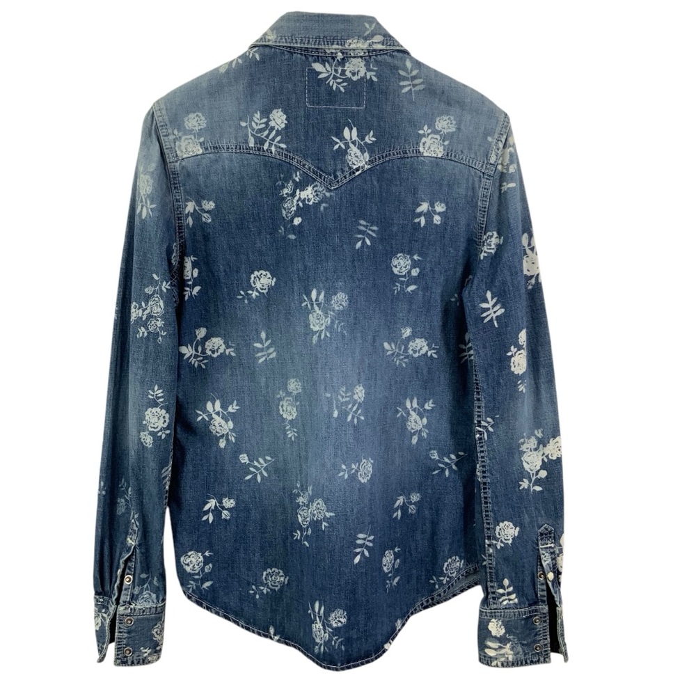 TRUE RELIGION Floral Denim Shirt Button Down Pearl Snaps Large Western Vibes H6 - Picture 4 of 9